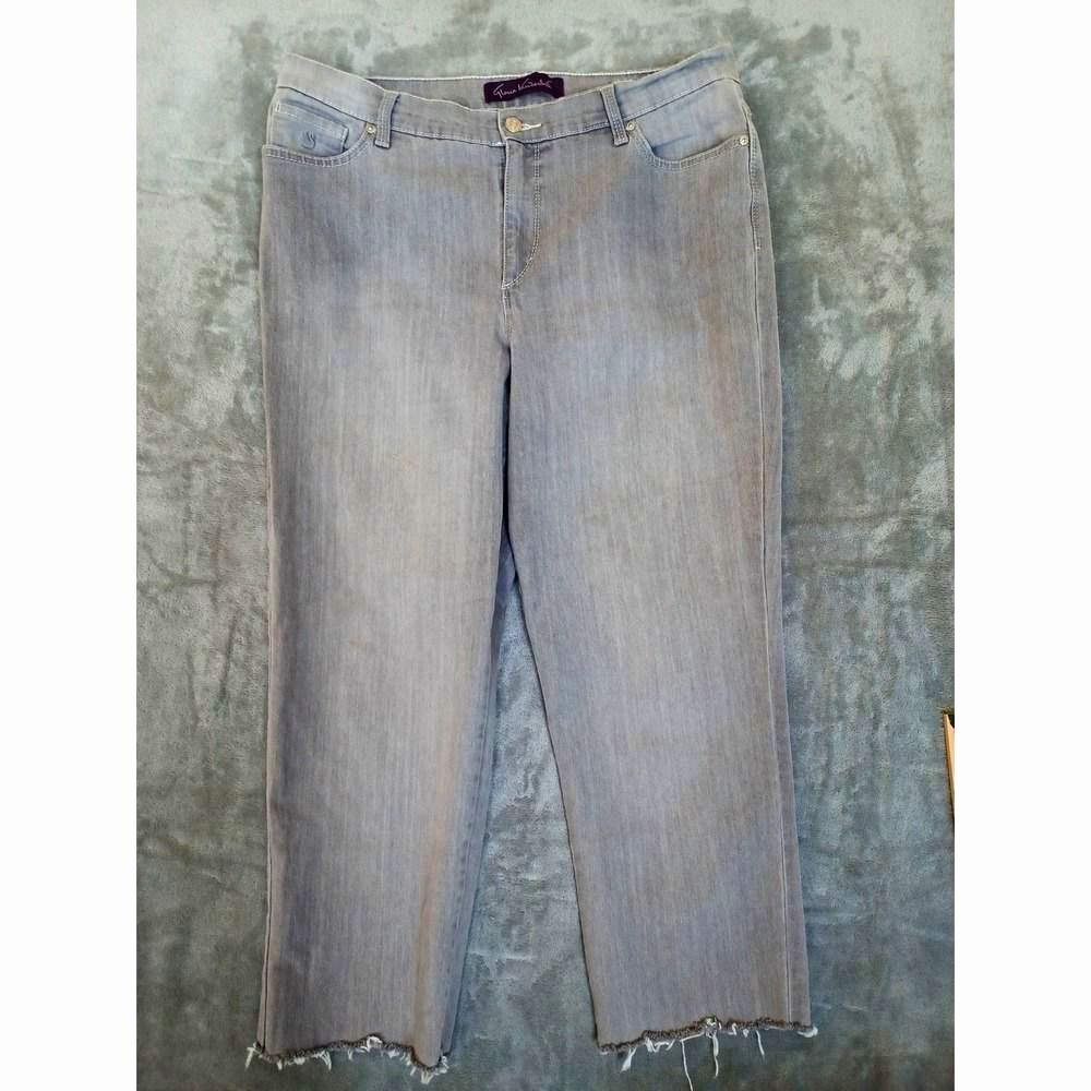 Gloria‎ Vanderbilt Amanda Gray Jeans Sz 14 Short Ankle Crop Frayed Hem Straight